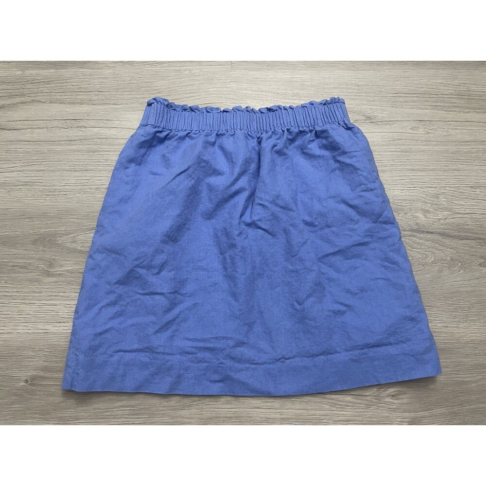 J Crew Linen Cotton Blend Skirt Blue purple Size 4 Mini Paper Bag Pockets preppy